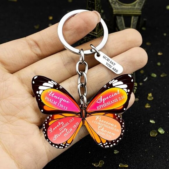 Bible Verse Keychain Bag Charm God Says You Are Butterfly - Picture 8 of 9